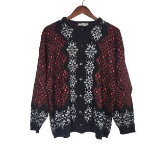 Vintage Christmas Sweater Cardigan Plus 20W Metallic Snowflake Festive Holiday